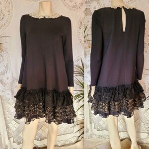 Upcycled DIY SZ 2 Banana Republic Black Dress with Lace Hem, Lace Collar